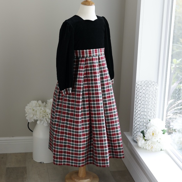 Strasburg Dress Black Velvet Silk Plaid Special Occasion Size 8/10 - Picture 3 of 8